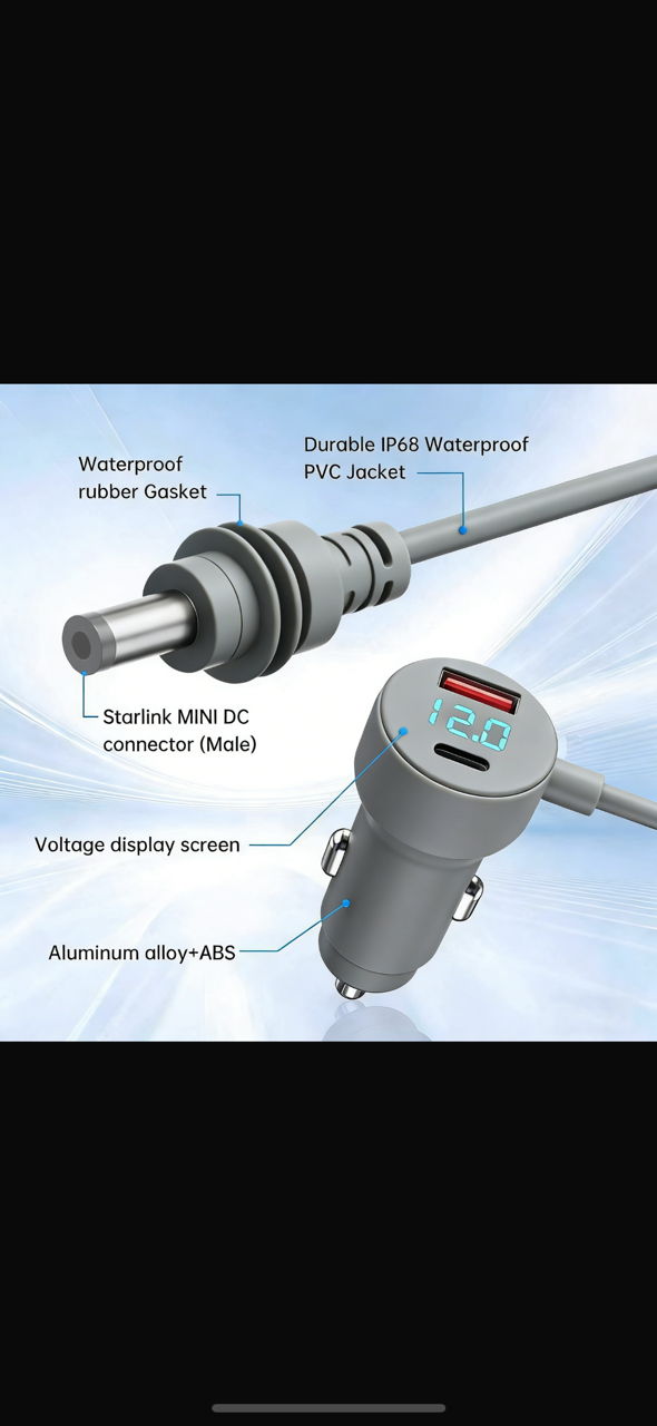 Starlink mini car charger power cable