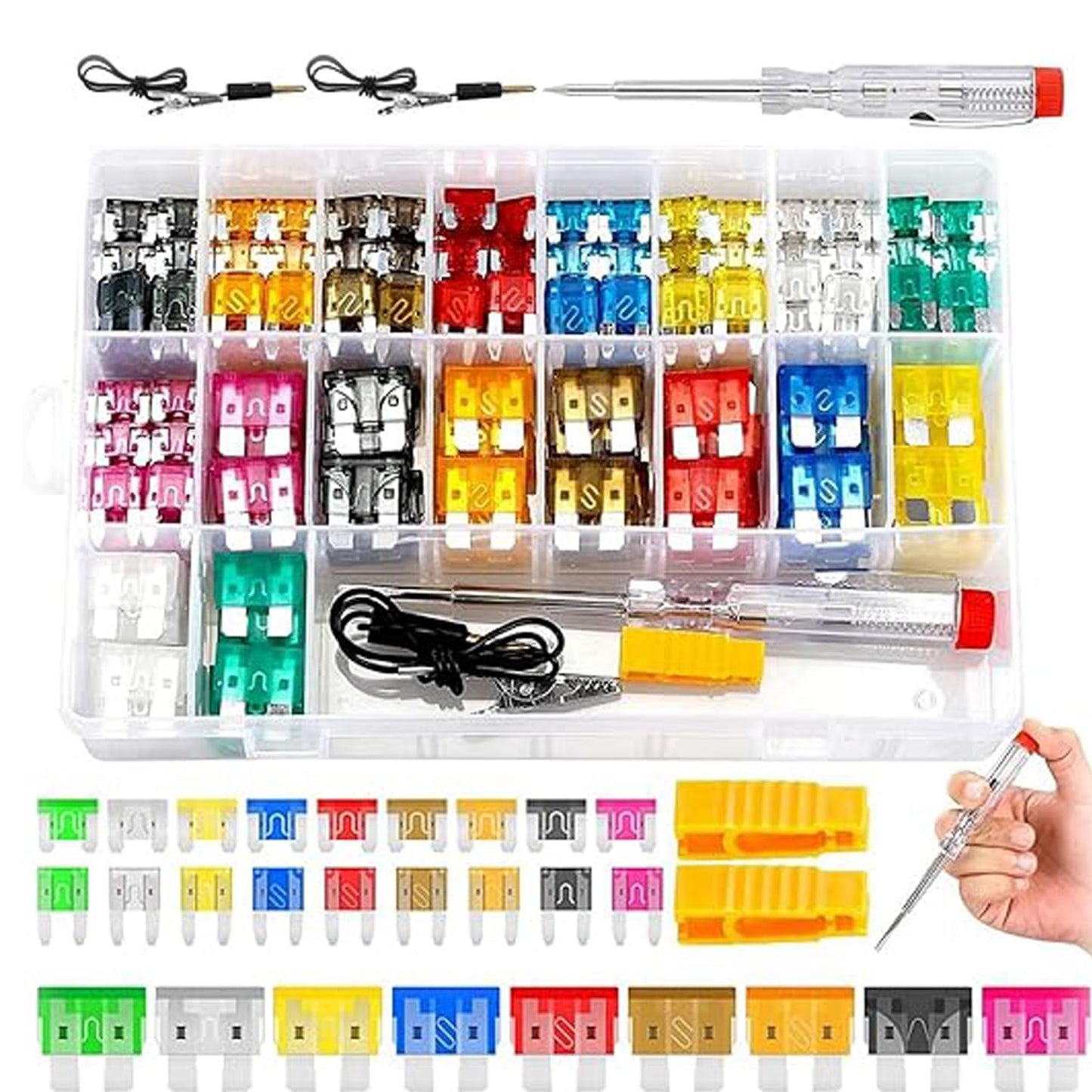 306Pcs Car Boat Truck SUV Auto Automotive Assorted Replacement Blade Fuses Standard & Mini & Low Profile Mini-2A 5A 7.5A 10A 15A 20A 25A 30A 35A with Fuse Puller Circuit Tester